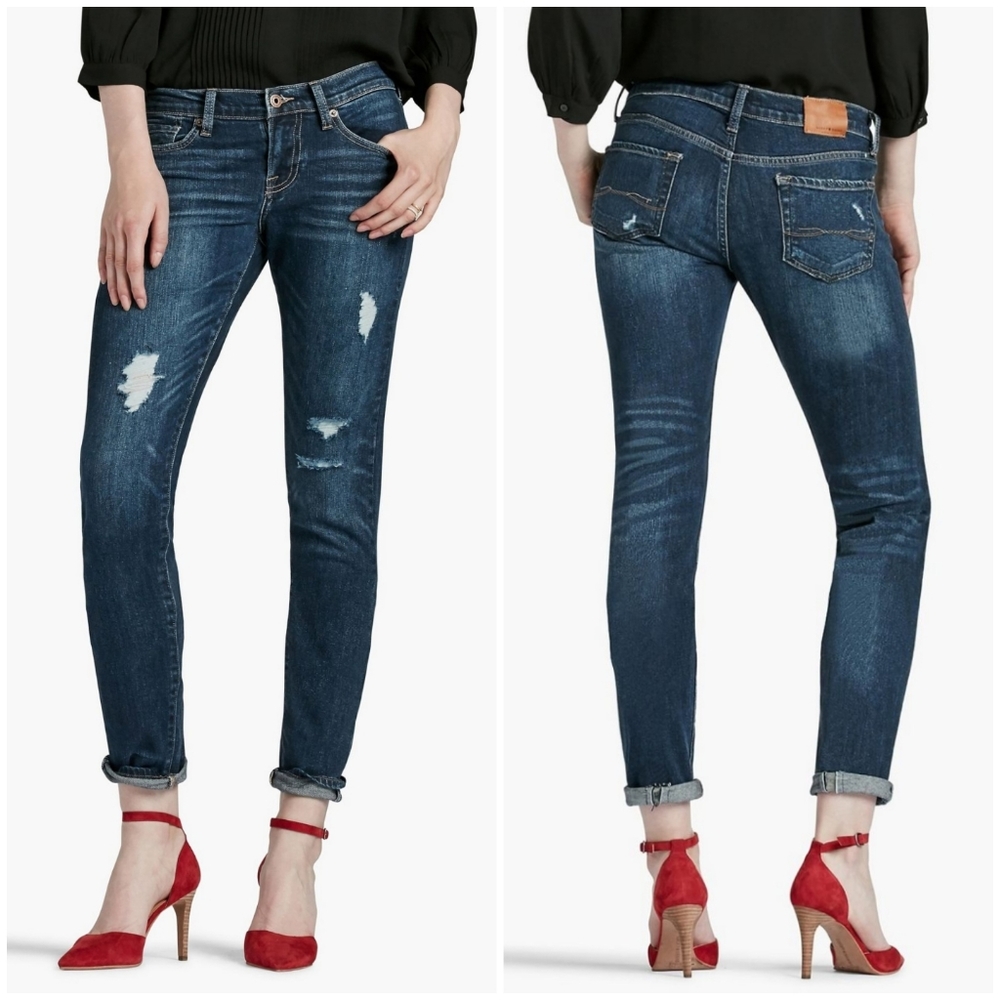Lucky Brand Sienna Slim Boyfriend Jeans in Windward 4/27 Distressed Mid-Rise